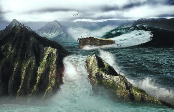 Depiction of Noah's ark and floodwaters