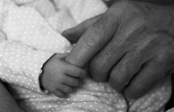 Grandparent and Baby holding hands