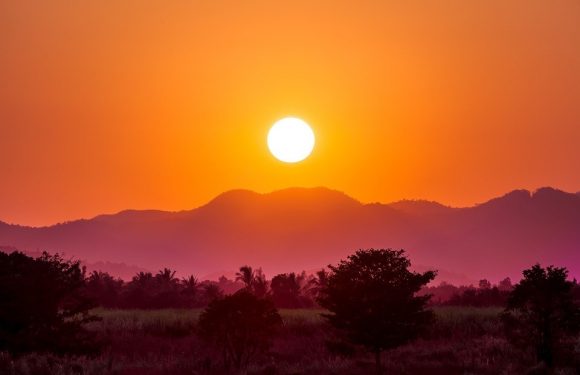 Orange sunset over mountains
