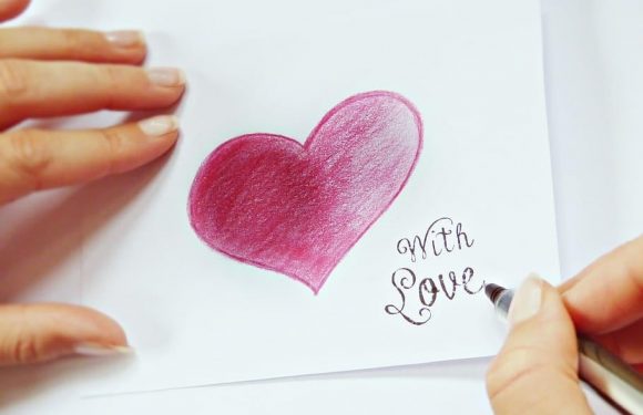 Hand written card with love